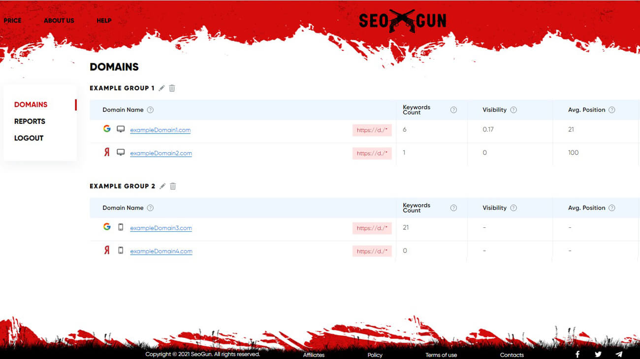 Seogun позиции сайта