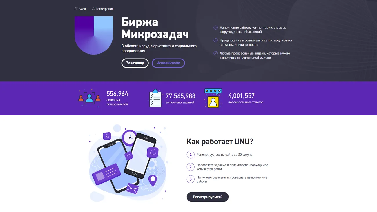 UNU.im – биржа заданий для заработка